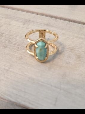 Kendra Scott Elyse Double Band Ring Gold And Sea Green Chrysocolla Size 8